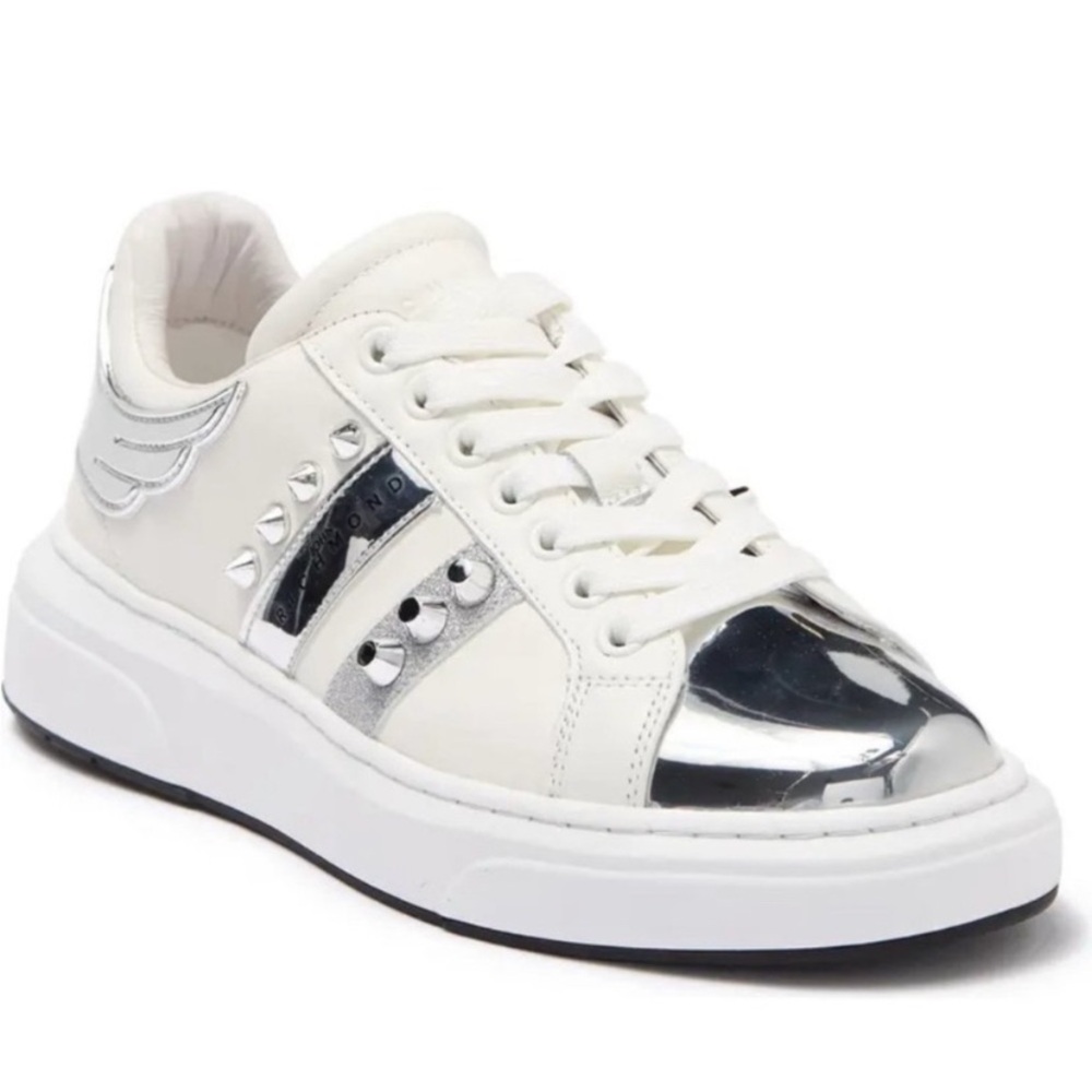John Richmond Studded Rhinestone/mirror Sneakers White Calfskin US 8 🔥
